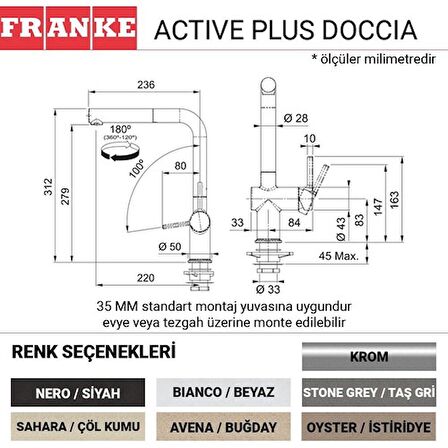 Franke Actıve Plus Doccia 2.0 Spiralli Armatür Bianco Mutfak Eviye Bataryası