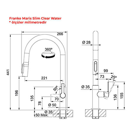 Franke Clear Water, Krom, Spiralli Mutfak Armatürü, Arıtma Cihazına Bağlanabilir ( ARITMA SİSTEMİ FİYATA DAHİLDİR.)