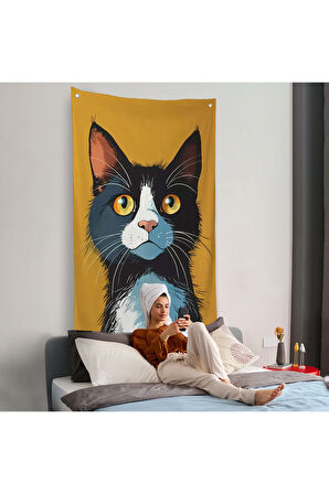 Soyut Renkli Kedi Duvar Örtüsü-7612