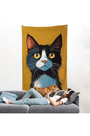 Soyut Renkli Kedi Duvar Örtüsü-7612