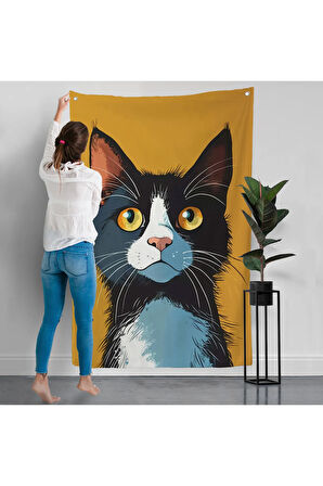 Soyut Renkli Kedi Duvar Örtüsü-7612