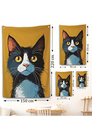 Soyut Renkli Kedi Duvar Örtüsü-7612