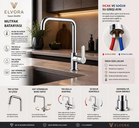 ELVORA SİLVER U BORU LÜX MUTFAK EVYE BATARYASI