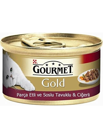 Purina Gourmet Gold Parça Etli Tavuklu Ciğerli Konserve Kedi Maması 85 GR 6 ADET