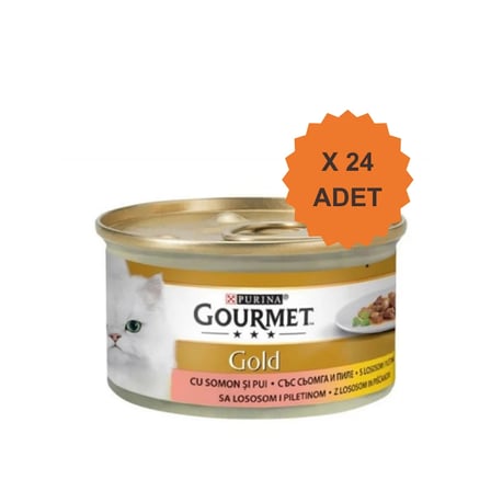 Gourmet Gold Sos İçerisinde Parça Etli Somonlu ve Tavuklu Yetişkin Kedi Konservesi 85Gr X 24 Adet