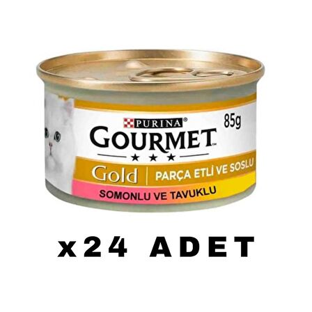 Gourmet Gold Parça Etli Somonlu ve Tavuklu Yetişkin Kedi Konservesi 85 Gr x 24 ADET