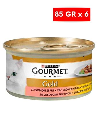 Gourmet Gold Parça Etli Soslu Somonlu Tavuklu Kedi Konservesi 85 gr  x 6 Adet