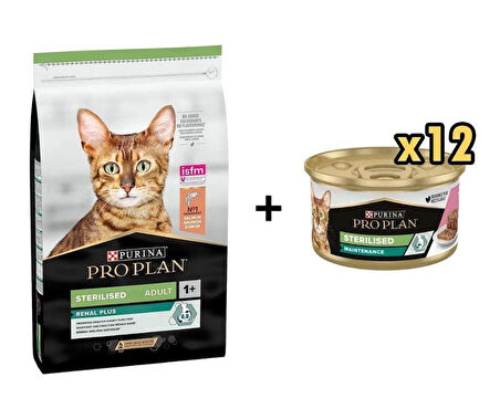 Pro Plan Sterilised Kısırlaştırılmış Somonlu Kedi Maması 10 KG + 12 Adet Proplan Sterilised Ton ve Somonlu Kısırlaştırılmış Kedi Konservesi 85 Gr 