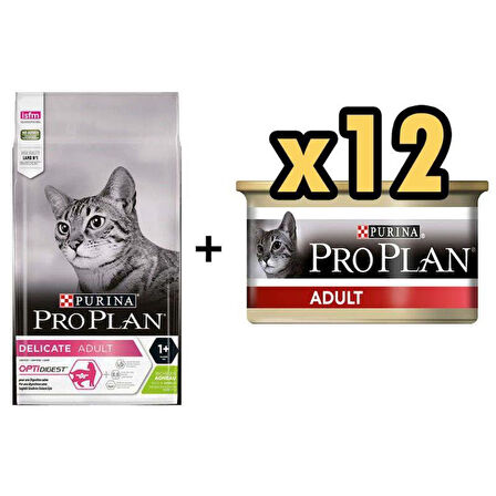 Pro Plan Delicate Kuzulu Yetişkin Kedi Maması 1.5 Kg + 12 Adet Proplan Adult Tavuk Etli Yetişkin Kedi Konservesi 85 Gr  