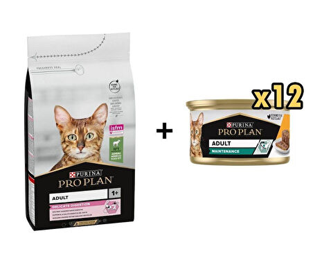 Pro Plan Delicate Kuzulu Yetişkin Kedi Maması 1.5 Kg + 12 Adet Proplan Adult Tavuk Etli Yetişkin Kedi Konservesi 85 Gr  