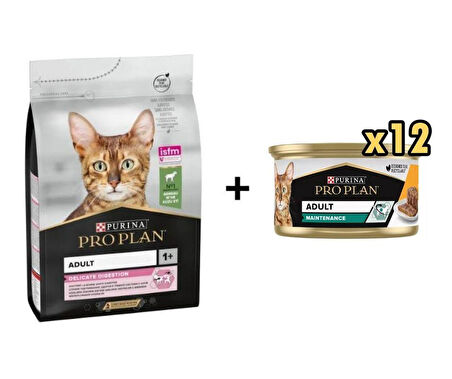 Pro Plan Delicate Kuzulu Yetişkin Kedi Maması 10 Kg+ 12 Adet Proplan Adult Tavuk Etli Yetişkin Kedi Konservesi 85 Gr  