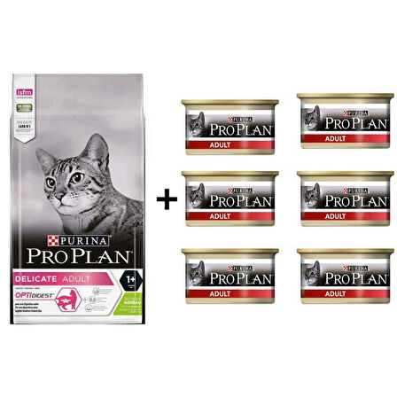 Pro Plan Delicate Kuzulu Yetişkin Kedi Maması 10 Kg + 6 Adet Proplan Adult Tavuk Etli Yetişkin Kedi Konservesi 85 Gr 