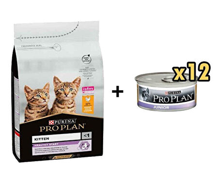 Pro Plan Kitten Tavuklu Yavru Kedi Maması 3 Kg + 12 Adet Proplan Junior Tavuk Etli Yavru Kedi Maması 85 Gr 
