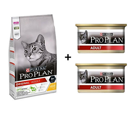 Pro Plan Tavuklu Yetişkin Kedi Maması 3 Kg + 2 Adet Pro Plan Tavuklu Kedi Konservesi 85 Gr