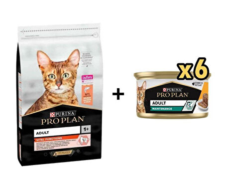 Pro Plan Somonlu Kedi Maması 3 Kg + 6 Adet Proplan Adult Tavuk Etli Yetişkin Kedi Konservesi 85 Gr