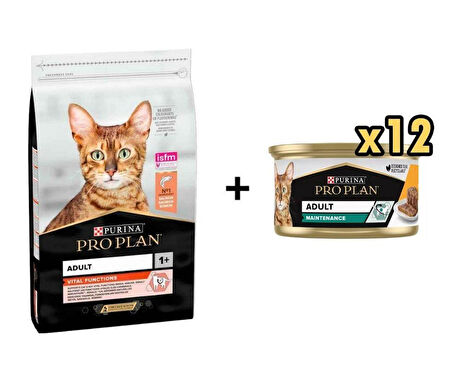 Pro Plan Somonlu Kedi Maması 10 Kg + 12 Adet Proplan Adult Tavuk Etli Yetişkin Kedi Konservesi 85 Gr 