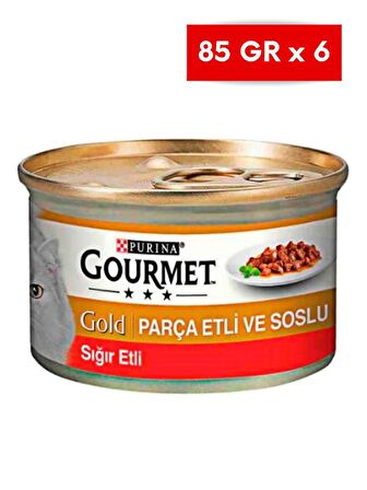 Gourmet Gold Parça Etli Soslu Sığır Etli Konserve 85 gr x 6 Adet