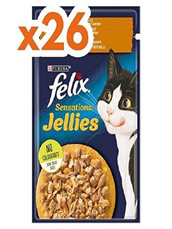 Felix Pouch Sensations Jellies Tavuk Etli ve Havuçlu Yaş Kedi Maması 85 Gr x 26 Adet