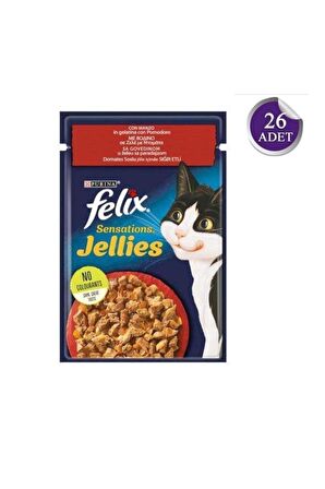 Felix Sensations Jellies Sığır Etli Ve Domatesli Yaş Kedi Maması 85 Gr X 26 Adet