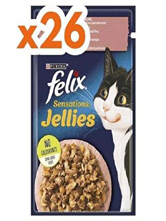 Felix Pouch Sensations Jellies Somon ve Karidesli Yaş Kedi Maması 85 Gr x 26 Adet