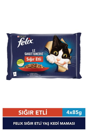 Felix Sığır ve Tavuk Etli Yetişkin Yaş Kedi Maması 4x85gr 6LI
