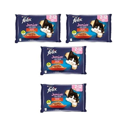 Felix Junior Tavuklu ve Sığır Etli Yaş Kedi Maması (4X85GR) - 4 Adet