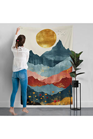 Dağların Üstündeki Güneş Manzarası Duvar Örtüsü-7613