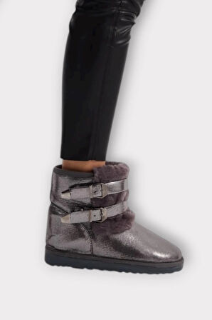 İçi Kürklü Çift Kemerli Kadın Bot PLATİN