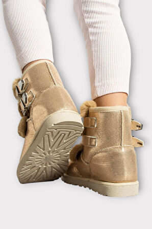 İçi Kürklü Çift Kemerli Kadın Bot BRONZ