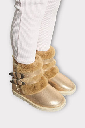 İçi Kürklü Çift Kemerli Kadın Bot BRONZ