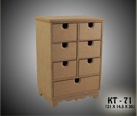 Ahşap Boyanabilir 7 Çekmeceli Takı-makyaj-aksesuar Çok Amaçlı Dekoratif Organizer Kutu