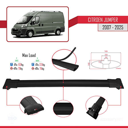 Citroen Jumper 2 2007 ve Sonrası ile Uyumlu FLY Model Ara Atkı Tavan Barı Siyah 2 Adet