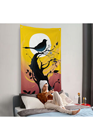 Ağaç Üstündeki Soyut Kuş Duvar Örtüsü-7614