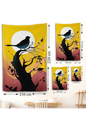 Ağaç Üstündeki Soyut Kuş Duvar Örtüsü-7614