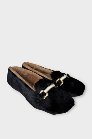 Yumuşak Peluş Ses Yapmaz Hafif Taban Kadın Ev Babeti Panduf SİYAH