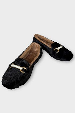 Yumuşak Peluş Ses Yapmaz Hafif Taban Kadın Ev Babeti Panduf SİYAH