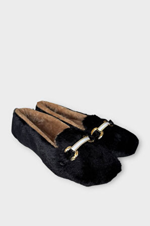 Yumuşak Peluş Ses Yapmaz Hafif Taban Kadın Ev Babeti Panduf SİYAH