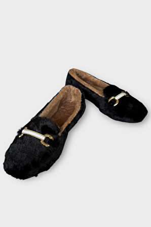 Yumuşak Peluş Ses Yapmaz Hafif Taban Kadın Ev Babeti Panduf SİYAH