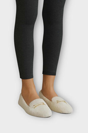 Yumuşak Peluş Ses Yapmaz Hafif Taban Kadın Ev Babeti Panduf BEYAZ