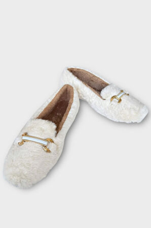 Yumuşak Peluş Ses Yapmaz Hafif Taban Kadın Ev Babeti Panduf BEYAZ