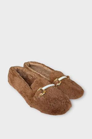 Yumuşak Peluş Ses Yapmaz Hafif Taban Kadın Ev Babeti Panduf VİZON