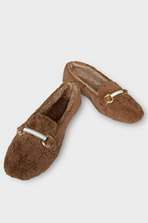 Yumuşak Peluş Ses Yapmaz Hafif Taban Kadın Ev Babeti Panduf VİZON