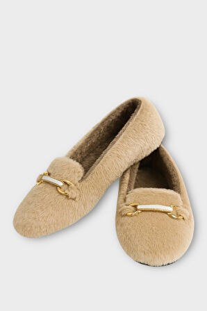 Yumuşak Peluş Ses Yapmaz Hafif Taban Kadın Ev Babeti Panduf BEJ