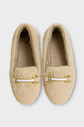 Yumuşak Peluş Ses Yapmaz Hafif Taban Kadın Ev Babeti Panduf BEJ