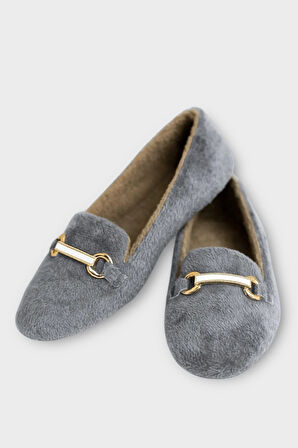 Yumuşak Peluş Ses Yapmaz Hafif Taban Kadın Ev Babeti Panduf GRİ