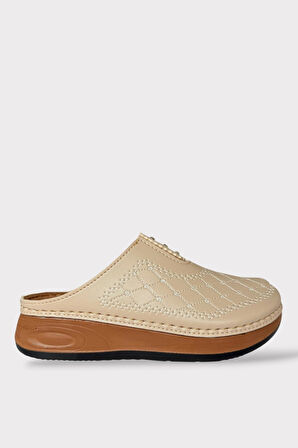 Önü Kapalı Kışlık Ortopedik Günlük Kadın Terlik BEJ