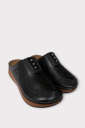 Önü Kapalı Kışlık Ortopedik Günlük Kadın Terlik SİYAH - GÜMÜŞ