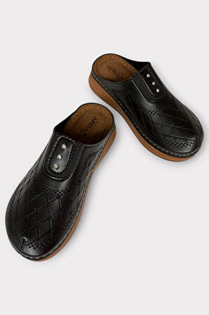 Önü Kapalı Kışlık Ortopedik Günlük Kadın Terlik SİYAH - GÜMÜŞ