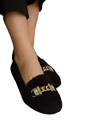 Yumuşak Peluş Ses Yapmaz Hafif Taban Kadın Ev Babeti Panduf SİYAH