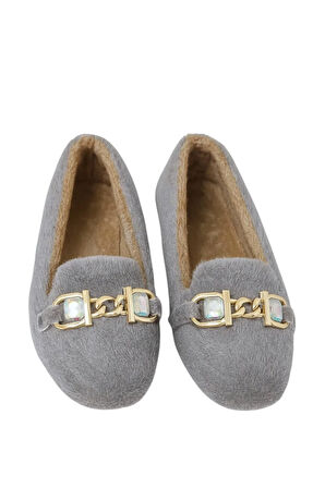 Yumuşak Peluş Ses Yapmaz Hafif Taban Kadın Ev Babeti Panduf GRİ